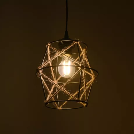 GLOBOSTAR® SOLON  Vintage Κρεμαστό Φωτιστικό Οροφής με Ντουί 1 x E27 AC 220-240V IP20 - Μαύρο & Μπεζ - Μ22 x Π22 x Υ27cm