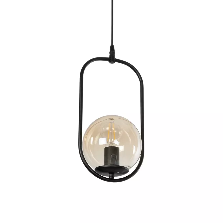 ZENITH  Κρεμαστό Φωτιστικό Οροφής Μπάλα Μονόφωτο Vintage 1 x E27 IP20 Μαύρο Μέταλλο με Μελί Γυαλί - Μ17 x Π17 x Υ70cm