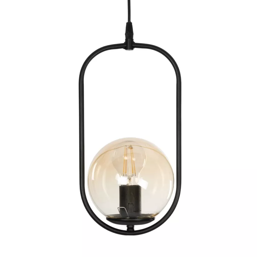 ZENITH  Κρεμαστό Φωτιστικό Οροφής Μπάλα Μονόφωτο Vintage 1 x E27 IP20 Μαύρο Μέταλλο με Μελί Γυαλί - Μ17 x Π17 x Υ70cm