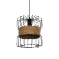 ORB  Vintage Κρεμαστό Φωτιστικό Πλέγμα Μονόφωτο 1 x E27 IP20 Μαύρο Μέταλλο με Μπεζ Σχοινί - Μ28 x Π28 x Υ80cm