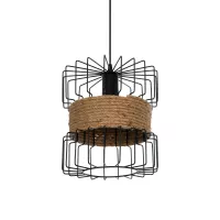 ORB  Vintage Κρεμαστό Φωτιστικό Πλέγμα Μονόφωτο 1 x E27 IP20 Μαύρο Μέταλλο με Μπεζ Σχοινί - Μ28 x Π28 x Υ80cm