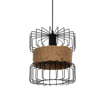 ORB  Vintage Κρεμαστό Φωτιστικό Πλέγμα Μονόφωτο 1 x E27 IP20 Μαύρο Μέταλλο με Μπεζ Σχοινί - Μ28 x Π28 x Υ80cm
