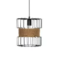 ORB  Vintage Κρεμαστό Φωτιστικό Πλέγμα Μονόφωτο 1 x E27 IP20 Μαύρο Μέταλλο με Μπεζ Σχοινί - Μ28 x Π28 x Υ80cm