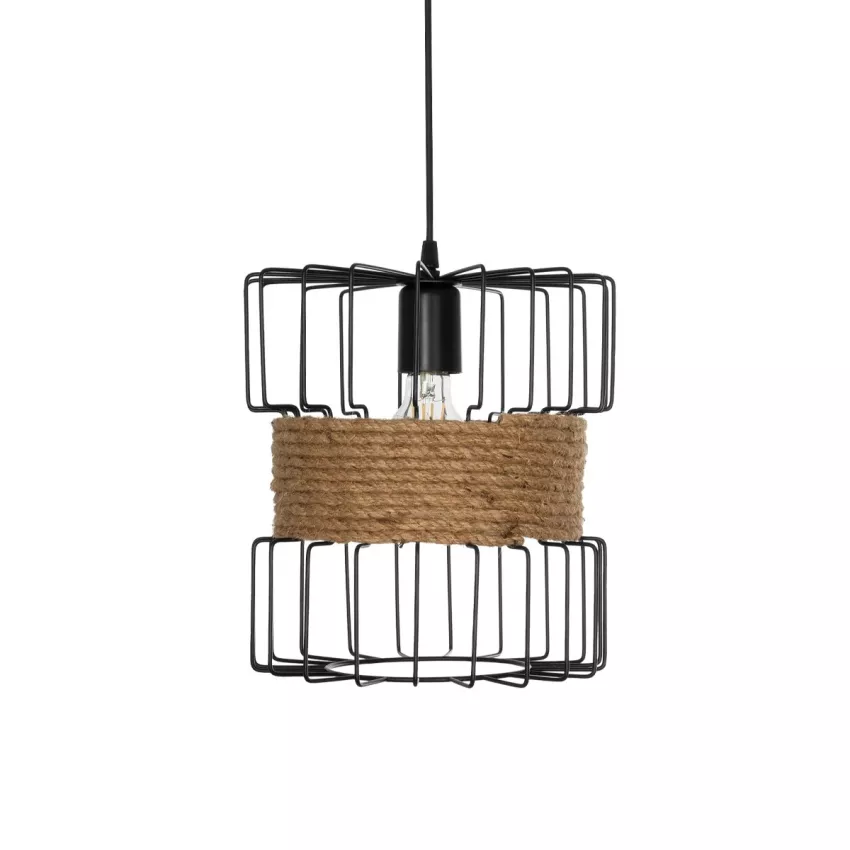 ORB  Vintage Κρεμαστό Φωτιστικό Πλέγμα Μονόφωτο 1 x E27 IP20 Μαύρο Μέταλλο με Μπεζ Σχοινί - Μ28 x Π28 x Υ80cm