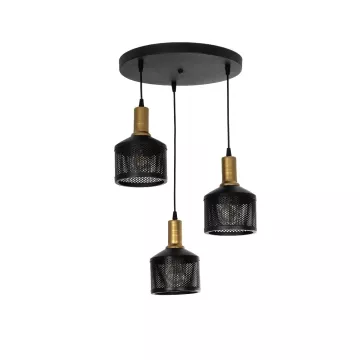 RADIANT  Vintage Κρεμαστό Φωτιστικό Πλέγμα Τρίφωτο 3 x E27 IP20 Μαύρο & Χρυσό Μέταλλο - Μ30 x Π30 x Υ80cm