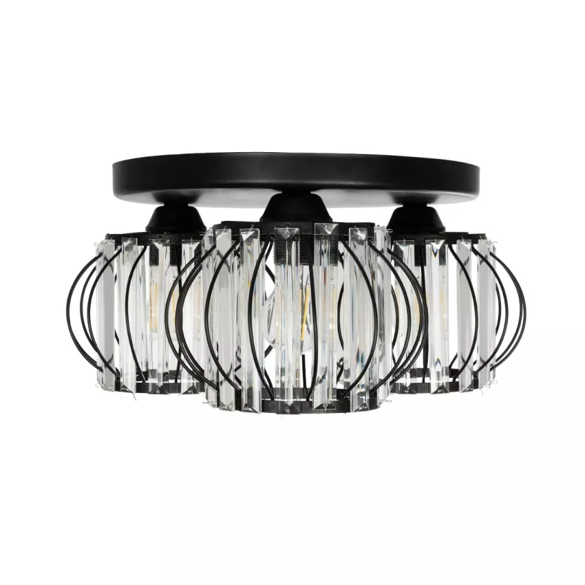ILLUME  Vintage Φωτιστικό Οροφής Κρύσταλλα Τρίφωτο 3 x E27 IP20 Μαύρο & Χρυσό Μέταλλο με Διάφανο Γυαλί - Μ35 x Π35 x Υ40cm