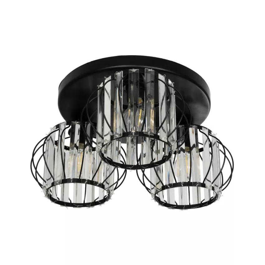 ILLUME  Vintage Φωτιστικό Οροφής Κρύσταλλα Τρίφωτο 3 x E27 IP20 Μαύρο & Χρυσό Μέταλλο με Διάφανο Γυαλί - Μ35 x Π35 x Υ40cm
