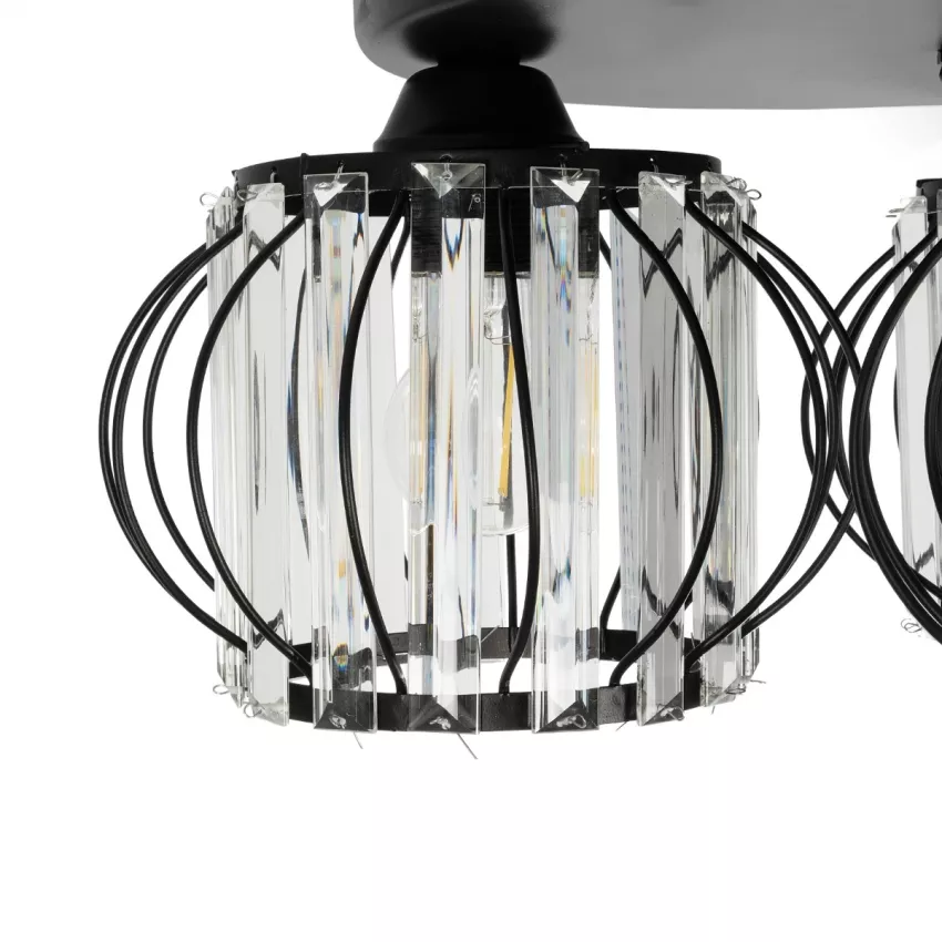 ILLUME  Vintage Φωτιστικό Οροφής Κρύσταλλα Τρίφωτο 3 x E27 IP20 Μαύρο & Χρυσό Μέταλλο με Διάφανο Γυαλί - Μ35 x Π35 x Υ40cm