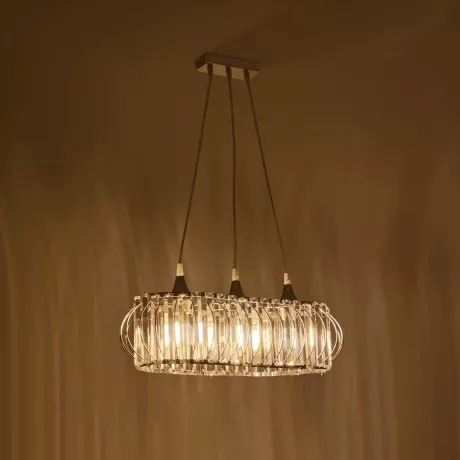 GLOBOSTAR® RAZIA  Vintage Κρεμαστό Φωτιστικό Οροφής με Ντουί 3 x E27 AC 220-240V IP20 - Ασημί & Διάφανο - Μ60 x Π30 x Υ25cm