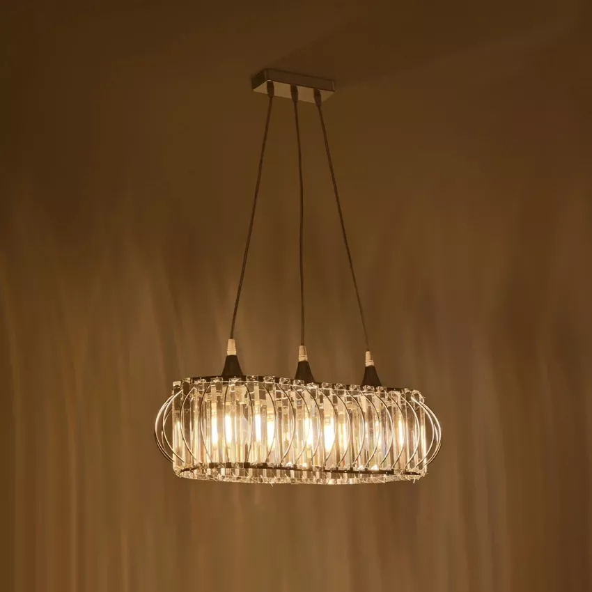 GLOBOSTAR® RAZIA  Vintage Κρεμαστό Φωτιστικό Οροφής με Ντουί 3 x E27 AC 220-240V IP20 - Ασημί & Διάφανο - Μ60 x Π30 x Υ25cm