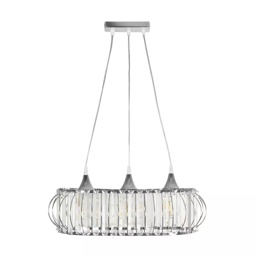 GLOBOSTAR® RAZIA  Vintage Κρεμαστό Φωτιστικό Οροφής με Ντουί 3 x E27 AC 220-240V IP20 - Ασημί & Διάφανο - Μ60 x Π30 x Υ25cm