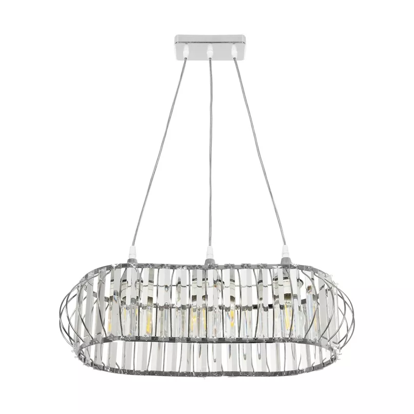 GLOBOSTAR® RAZIA  Vintage Κρεμαστό Φωτιστικό Οροφής με Ντουί 3 x E27 AC 220-240V IP20 - Ασημί & Διάφανο - Μ60 x Π30 x Υ25cm