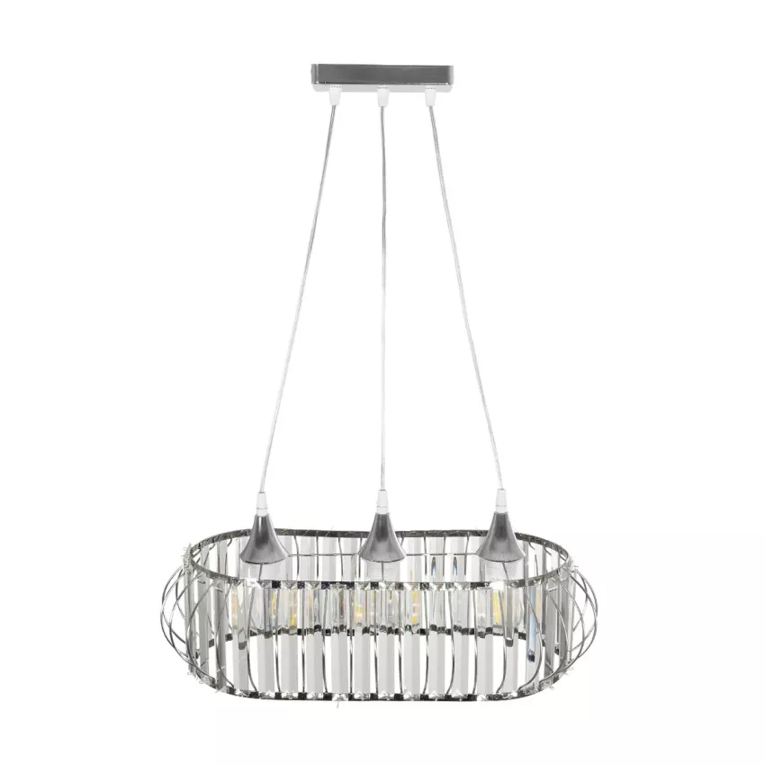 GLOBOSTAR® RAZIA  Vintage Κρεμαστό Φωτιστικό Οροφής με Ντουί 3 x E27 AC 220-240V IP20 - Ασημί & Διάφανο - Μ60 x Π30 x Υ25cm