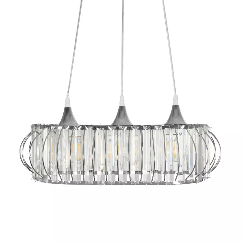 GLOBOSTAR® RAZIA  Vintage Κρεμαστό Φωτιστικό Οροφής με Ντουί 3 x E27 AC 220-240V IP20 - Ασημί & Διάφανο - Μ60 x Π30 x Υ25cm