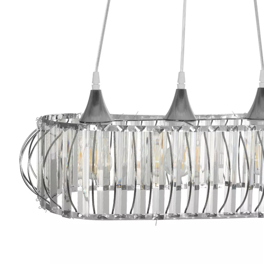 GLOBOSTAR® RAZIA  Vintage Κρεμαστό Φωτιστικό Οροφής με Ντουί 3 x E27 AC 220-240V IP20 - Ασημί & Διάφανο - Μ60 x Π30 x Υ25cm