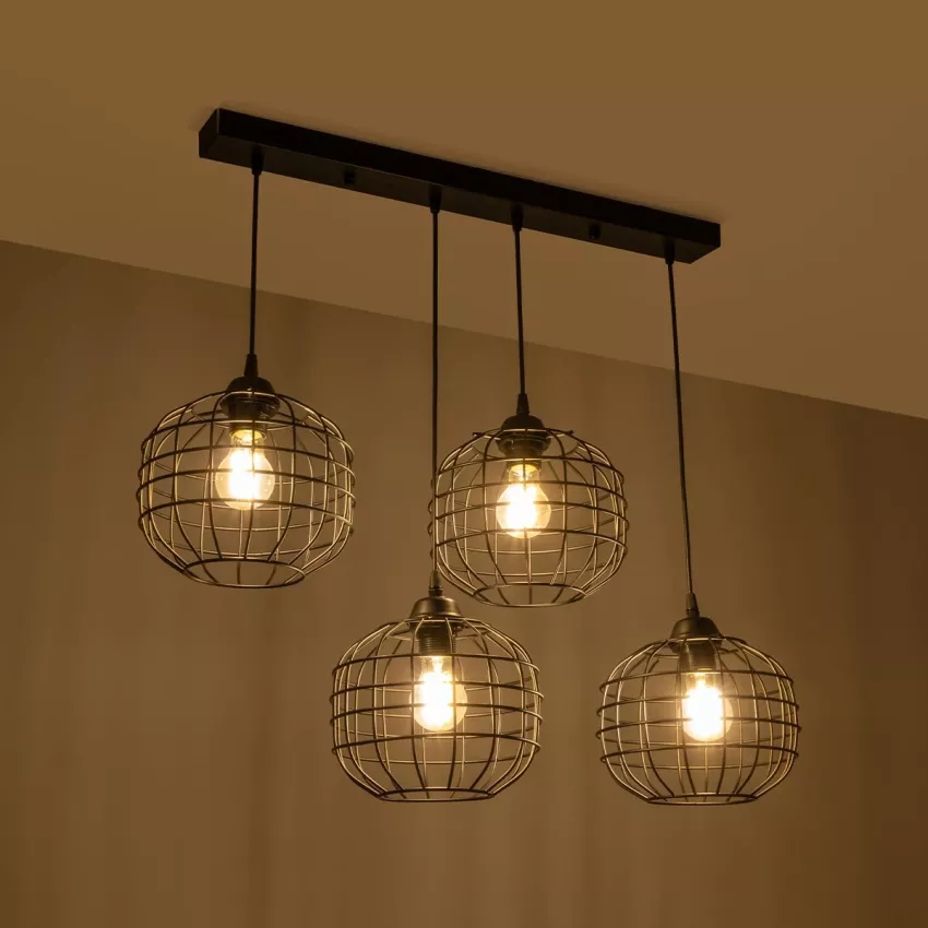 PULSAR  Vintage Κρεμαστό Φωτιστικό Ράγα Πολύφωτο 4 x E27 IP20 Μαύρο Μέταλλο - Μ70 x Π20 x Υ80cm