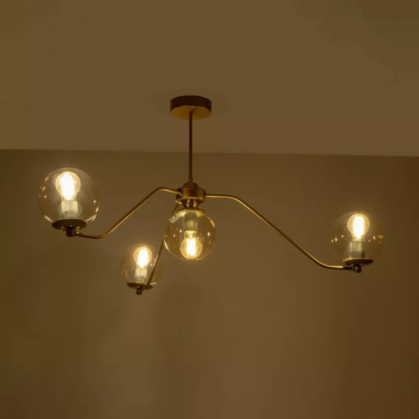 SUNRAY  Vintage Κρεμαστό Φωτιστικό Μπάλα Πολύφωτο 4 x E27 IP20 Μαύρο Μέταλλο με Μελί Γυαλί - Μ55 x Π55 x Υ48cm