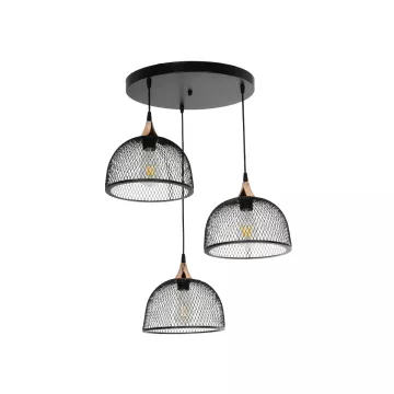 FLICKA  Vintage Κρεμαστό Φωτιστικό Πλέγμα Τρίφωτο 3 x E27 IP20 Μαύρο Μέταλλο- Μ40 x Π40 x Υ70cm