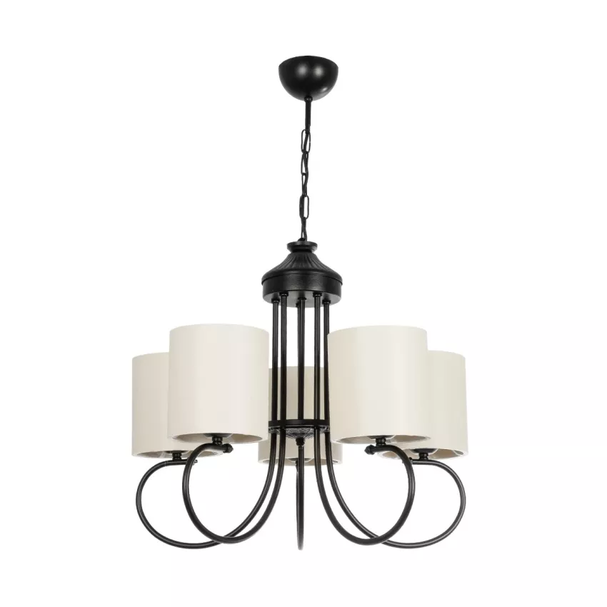 TRITON  Vintage Κρεμαστό Φωτιστικό Καπέλο Πολύφωτο 5 x E27 IP20 Μαύρο Μέταλλο με Μπέζ Ύφασμα - Μ50 x Π50 x Υ48cm