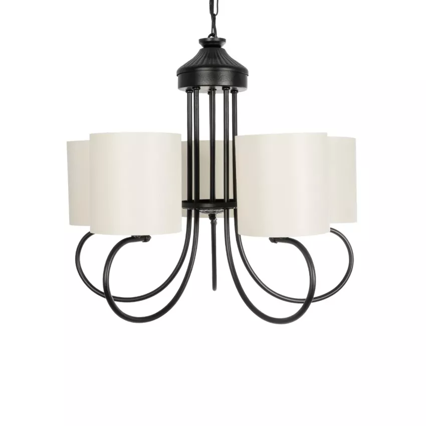 TRITON  Vintage Κρεμαστό Φωτιστικό Καπέλο Πολύφωτο 5 x E27 IP20 Μαύρο Μέταλλο με Μπέζ Ύφασμα - Μ50 x Π50 x Υ48cm