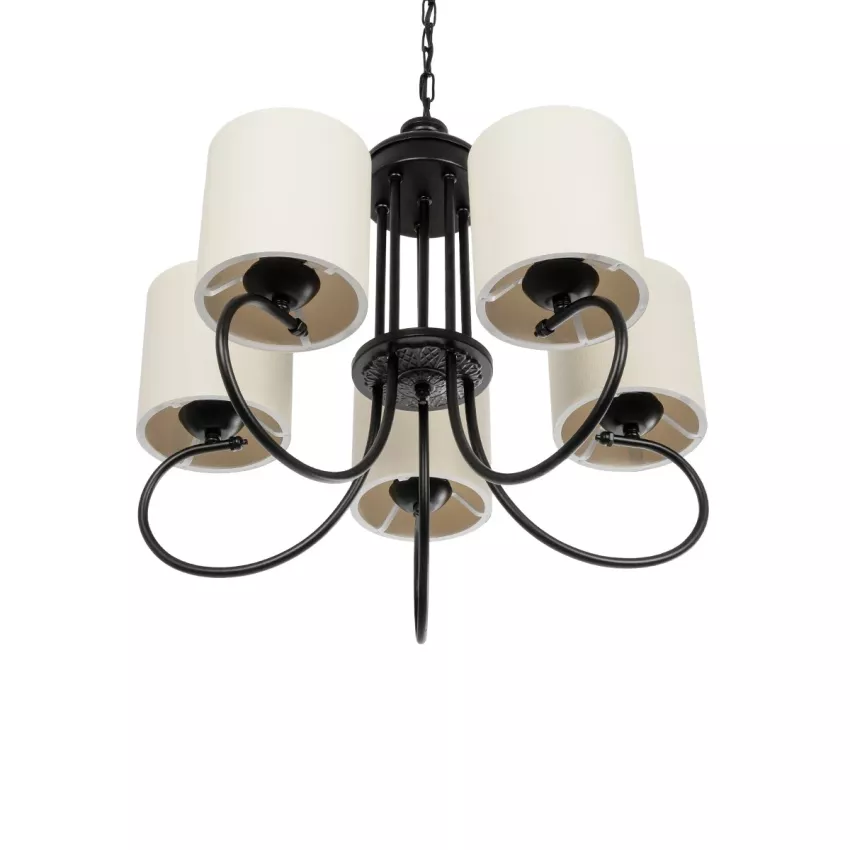 TRITON  Vintage Κρεμαστό Φωτιστικό Καπέλο Πολύφωτο 5 x E27 IP20 Μαύρο Μέταλλο με Μπέζ Ύφασμα - Μ50 x Π50 x Υ48cm
