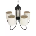 TRITON  Vintage Κρεμαστό Φωτιστικό Καπέλο Πολύφωτο 5 x E27 IP20 Μαύρο Μέταλλο με Μπέζ Ύφασμα - Μ50 x Π50 x Υ48cm