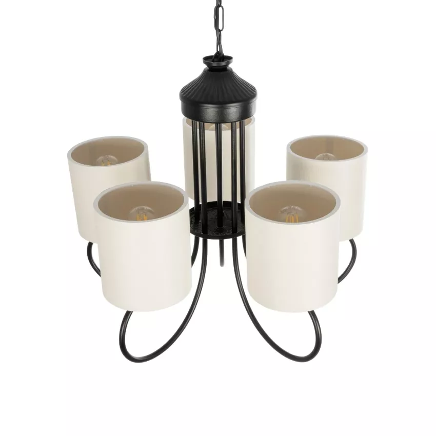TRITON  Vintage Κρεμαστό Φωτιστικό Καπέλο Πολύφωτο 5 x E27 IP20 Μαύρο Μέταλλο με Μπέζ Ύφασμα - Μ50 x Π50 x Υ48cm