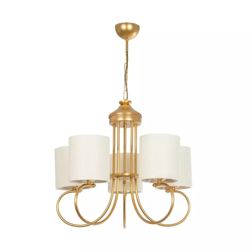 GLOBOSTAR® TRITON  Vintage Κρεμαστό Φωτιστικό Οροφής με Ντουί 5 x E27 AC 220-240V IP20 - Χρυσό & Μπεζ - Μ50 x Π50 x Υ48cm
