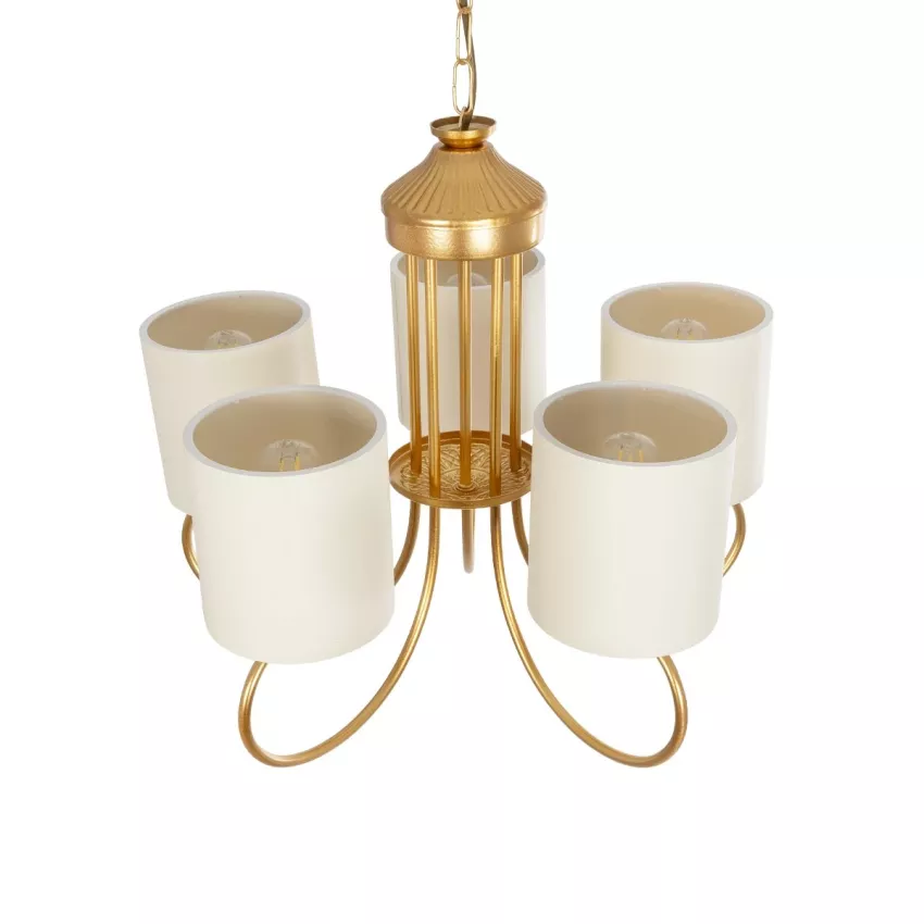 GLOBOSTAR® TRITON  Vintage Κρεμαστό Φωτιστικό Οροφής με Ντουί 5 x E27 AC 220-240V IP20 - Χρυσό & Μπεζ - Μ50 x Π50 x Υ48cm
