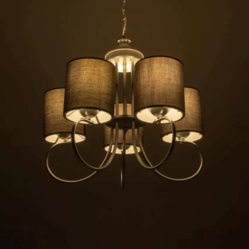 TRITON  Vintage Κρεμαστό Φωτιστικό Καπέλο Πολύφωτο 5 x E27 IP20 Ασημί Μέταλλο με Γκρί Ύφασμα - Μ50 x Π50 x Υ48cm