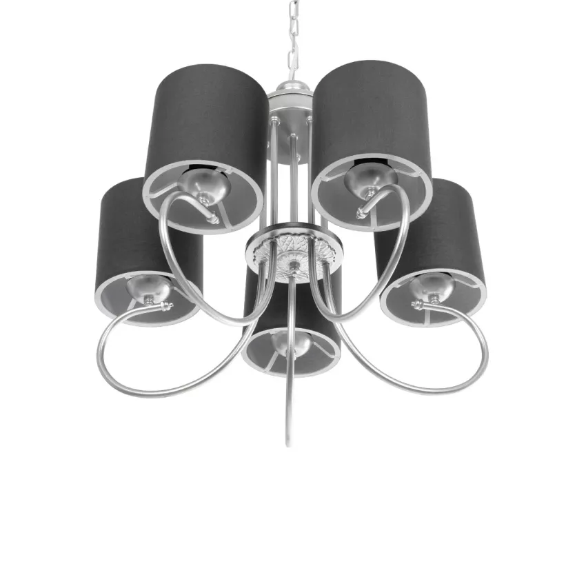 TRITON  Vintage Κρεμαστό Φωτιστικό Καπέλο Πολύφωτο 5 x E27 IP20 Ασημί Μέταλλο με Γκρί Ύφασμα - Μ50 x Π50 x Υ48cm