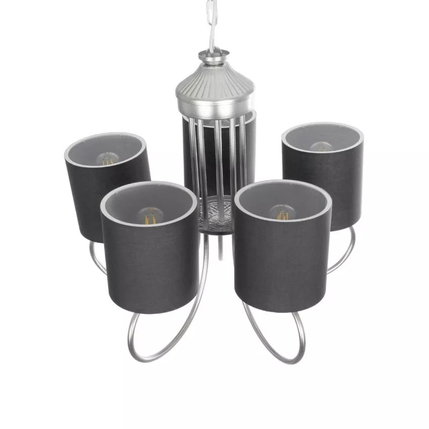 TRITON  Vintage Κρεμαστό Φωτιστικό Καπέλο Πολύφωτο 5 x E27 IP20 Ασημί Μέταλλο με Γκρί Ύφασμα - Μ50 x Π50 x Υ48cm