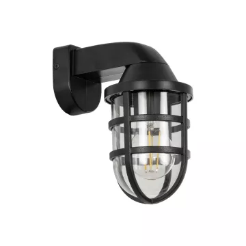 GLOBOSTAR® AGRE  Μοντέρνο Φωτιστικό Τοίχου - Απλίκα με Ντουί 1 x E27 AC 220-240V Αδιάβροχο IP65 - Μάυρο & Διάφανο - Μ18 x Π11.5 x Υ22cm