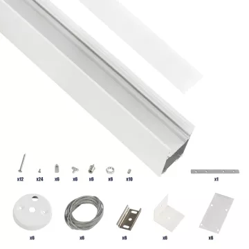 GLOBOSTAR® ALP-LINEAR LUMILINE -3M Επιφανειακό / Κρεμαστό Προφίλ Αλουμινίου με Λευκό Γαλακτερό Πατητό Κάλυμμα για Ταινίες LED IP20 - Λευκό Ματ - Μ300 x Π3.5 x Υ7cm