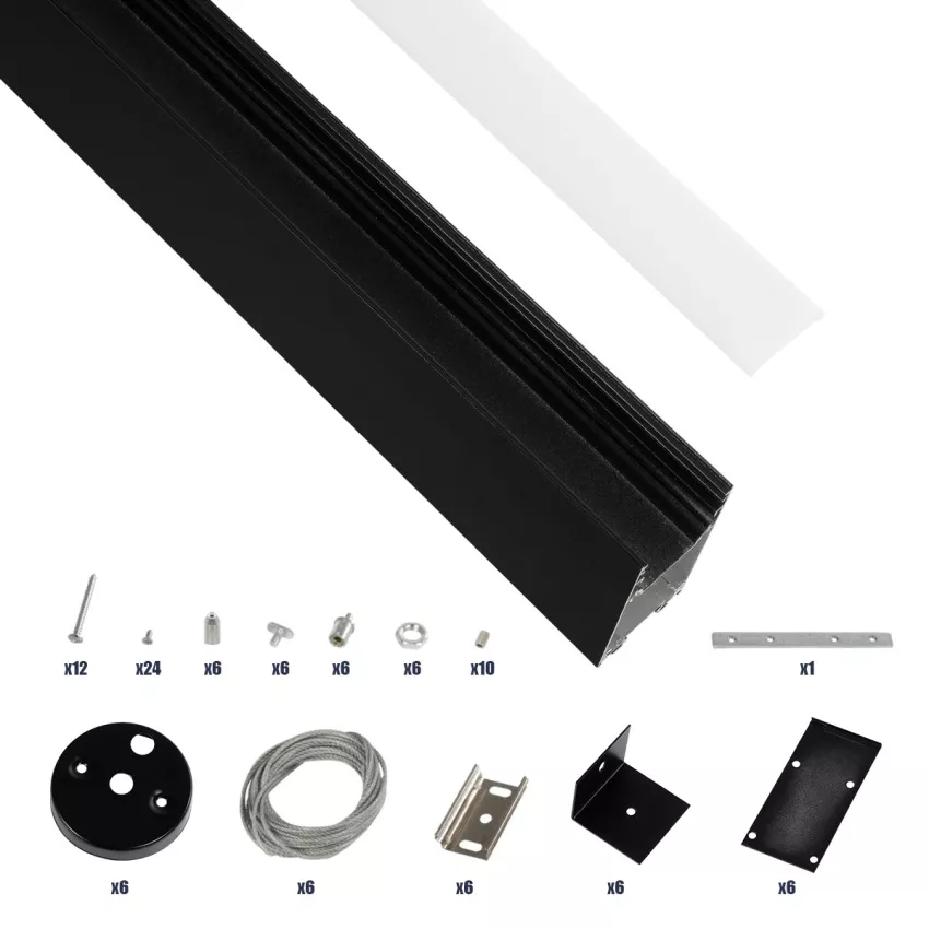 GLOBOSTAR® ALP-LINEAR LUMILINE -3M Επιφανειακό / Κρεμαστό Προφίλ Αλουμινίου με Λευκό Γαλακτερό Πατητό Κάλυμμα για Ταινίες LED IP20 - Μαύρο Ματ - Μ300 x Π3.5 x Υ7cm