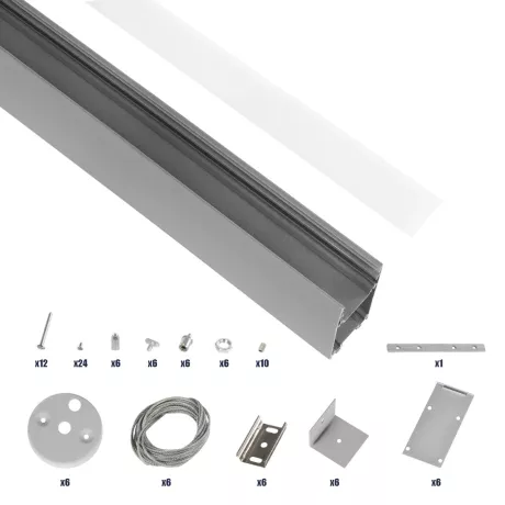 GLOBOSTAR® ALP-LINEAR LUMILINE -3M Επιφανειακό / Κρεμαστό Προφίλ Αλουμινίου με Λευκό Γαλακτερό Πατητό Κάλυμμα για Ταινίες LED IP20 - Γκρι Ανθρακί Ματ - Μ300 x Π3.5 x Υ7cm