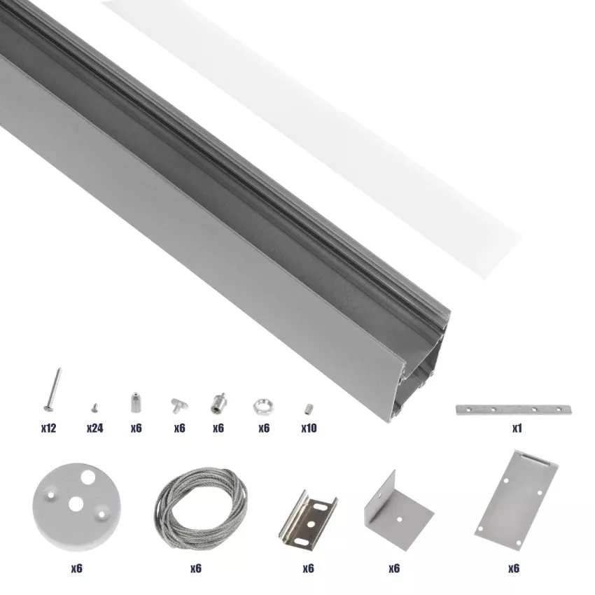 GLOBOSTAR® ALP-LINEAR LUMILINE -3M Επιφανειακό / Κρεμαστό Προφίλ Αλουμινίου με Λευκό Γαλακτερό Πατητό Κάλυμμα για Ταινίες LED IP20 - Γκρι Ανθρακί Ματ - Μ300 x Π3.5 x Υ7cm