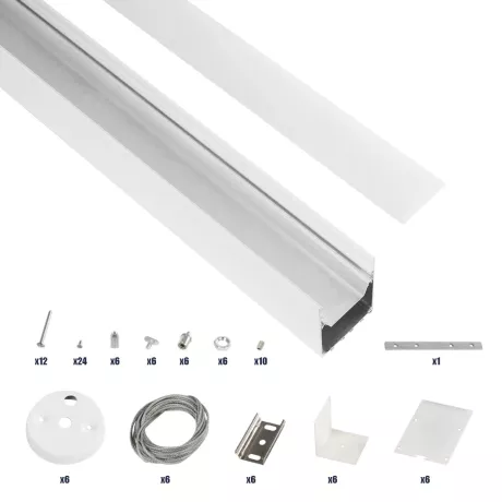 GLOBOSTAR® ALP-LINEAR BRIGHTRAIL -3M Επιφανειακό / Κρεμαστό Προφίλ Αλουμινίου με Λευκό Γαλακτερό Πατητό Κάλυμμα για Ταινίες LED IP20 - Λευκό Ματ - Μ300 x Π5 x Υ7.5cm