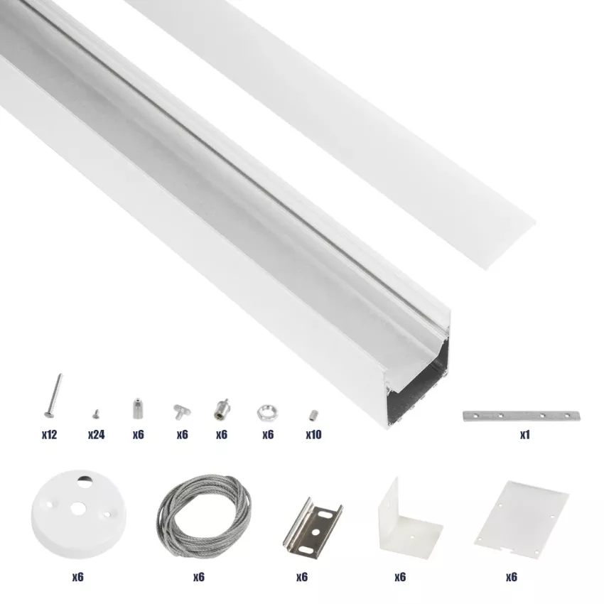 GLOBOSTAR® ALP-LINEAR BRIGHTRAIL -3M Επιφανειακό / Κρεμαστό Προφίλ Αλουμινίου με Λευκό Γαλακτερό Πατητό Κάλυμμα για Ταινίες LED IP20 - Λευκό Ματ - Μ300 x Π5 x Υ7.5cm