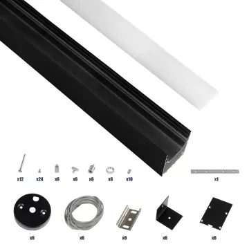 GLOBOSTAR® ALP-LINEAR BRIGHTRAIL -3M Επιφανειακό / Κρεμαστό Προφίλ Αλουμινίου με Λευκό Γαλακτερό Πατητό Κάλυμμα για Ταινίες LED IP20 - Μαύρο Ματ - Μ300 x Π5 x Υ7.5cm