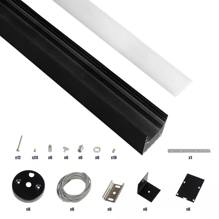 GLOBOSTAR® ALP-LINEAR BRIGHTRAIL -3M Επιφανειακό / Κρεμαστό Προφίλ Αλουμινίου με Λευκό Γαλακτερό Πατητό Κάλυμμα για Ταινίες LED IP20 - Μαύρο Ματ - Μ300 x Π5 x Υ7.5cm