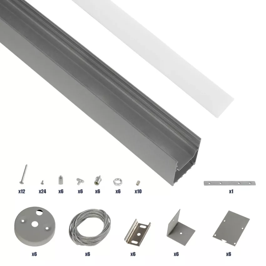 GLOBOSTAR® ALP-LINEAR BRIGHTRAIL -3M Επιφανειακό / Κρεμαστό Προφίλ Αλουμινίου με Λευκό Γαλακτερό Πατητό Κάλυμμα για Ταινίες LED IP20 - Γκρι Ανθρακί Ματ - Μ300 x Π5 x Υ7.5cm
