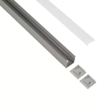 GLOBOSTAR® ALP-LINEAR GLOWTRACK -3M Επιφανειακό Προφίλ Αλουμινίου με Λευκό Γαλακτερό Πατητό Κάλυμμα για Ταινίες LED IP20 - Γκρι Ανθρακί Ματ - Μ30 x Π2 x Υ2cm - Πακέτο 5 Τεμαχίων