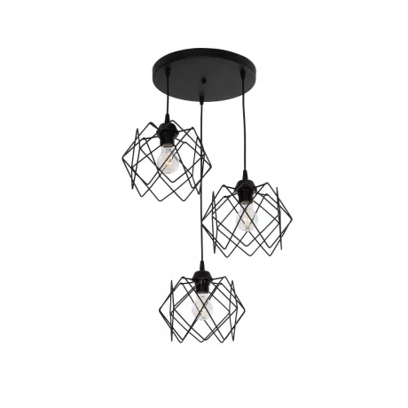 GLOBOSTAR® DAZLA  Vintage Κρεμαστό Φωτιστικό Οροφής με Ντουί 3 x E27 AC 220-240V IP20 - Μαύρο - Μ47 x Π47 x Υ60cm