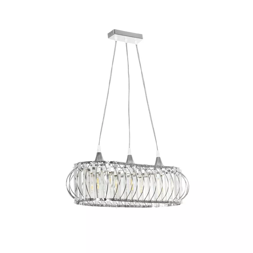 GLOBOSTAR® RAZIA  Vintage Κρεμαστό Φωτιστικό Οροφής με Ντουί 3 x E27 AC 220-240V IP20 - Ασημί & Διάφανο - Μ60 x Π30 x Υ25cm