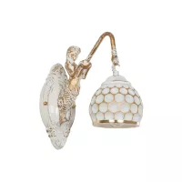 MERMAID  Vintage Επιτοίχιο Φωτιστικό Απλίκα Μονόφωτο 1 x E27 IP20 Λευκό Γυαλί με Λευκό & Χρυσό Μέταλλο - Μ12.5 x Π28 x Υ27cm