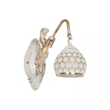 MERMAID  Vintage Επιτοίχιο Φωτιστικό Απλίκα Μονόφωτο 1 x E27 IP20 Λευκό Γυαλί με Λευκό & Χρυσό Μέταλλο - Μ12.5 x Π28 x Υ27cm