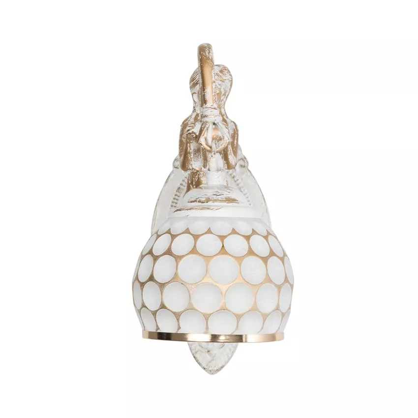 MERMAID  Vintage Επιτοίχιο Φωτιστικό Απλίκα Μονόφωτο 1 x E27 IP20 Λευκό Γυαλί με Λευκό & Χρυσό Μέταλλο - Μ12.5 x Π28 x Υ27cm