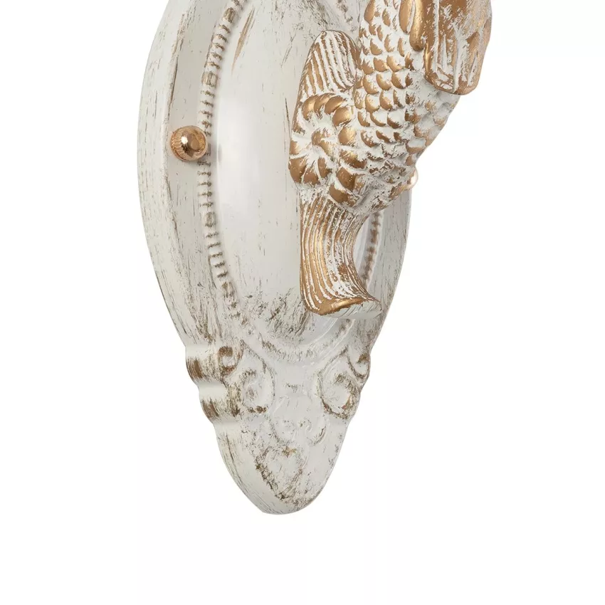 MERMAID  Vintage Επιτοίχιο Φωτιστικό Απλίκα Μονόφωτο 1 x E27 IP20 Λευκό Γυαλί με Λευκό & Χρυσό Μέταλλο - Μ12.5 x Π28 x Υ27cm