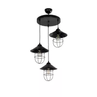 CAGE  Vintage Κρεμαστό Φωτιστικό Καμπάνα Τρίφωτο 3 x E27 IP20 Μαύρο Μέταλλο - Μ30 x Π30 x Υ80cm